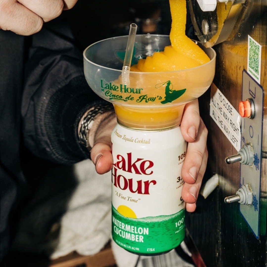 Lake Hour cocktail can and frozen drink at Cinco de Ray's